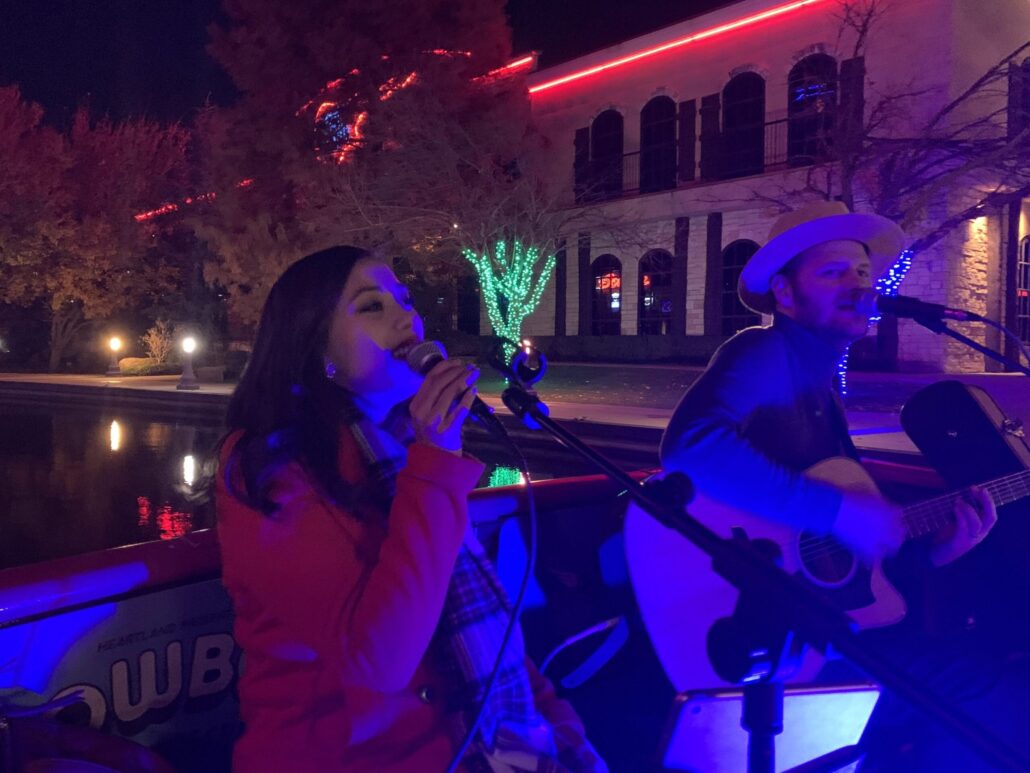 Artafloatokc Tour Boat Tour Musicians Night Lights