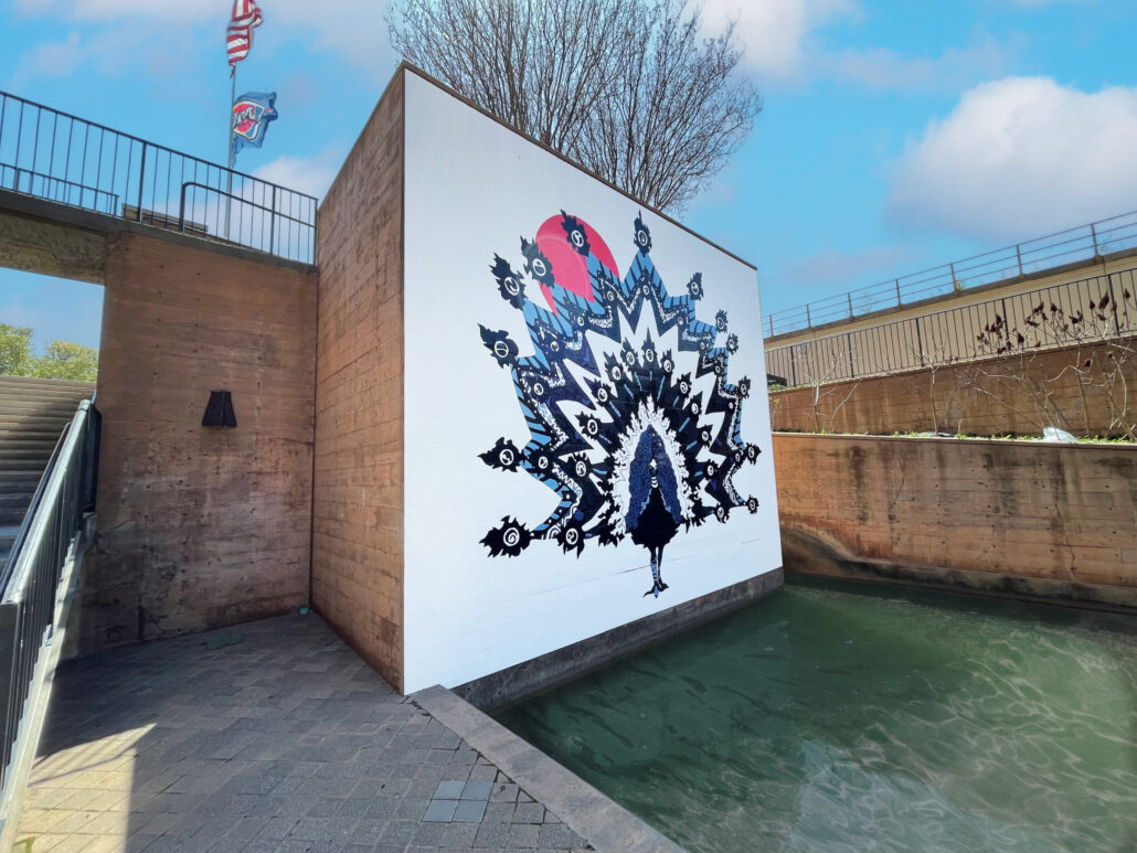 Artafloatokc Tour Mural Peacock Water Feature