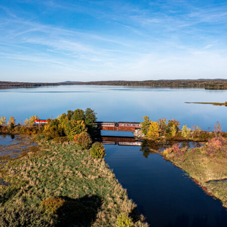 Belfastandmooseheadlakerail Tour Train Bridge Lake Autumn Trees