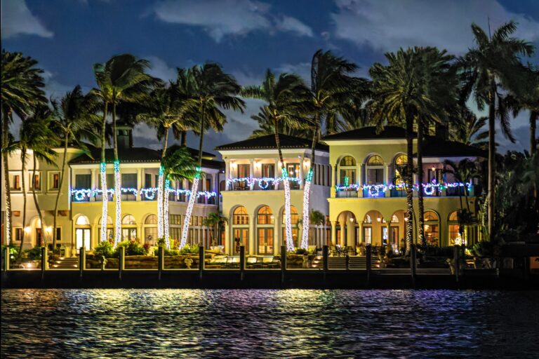 Ftlauderdaleboatrental Tour Lit Mansion Palm Trees Waterfront