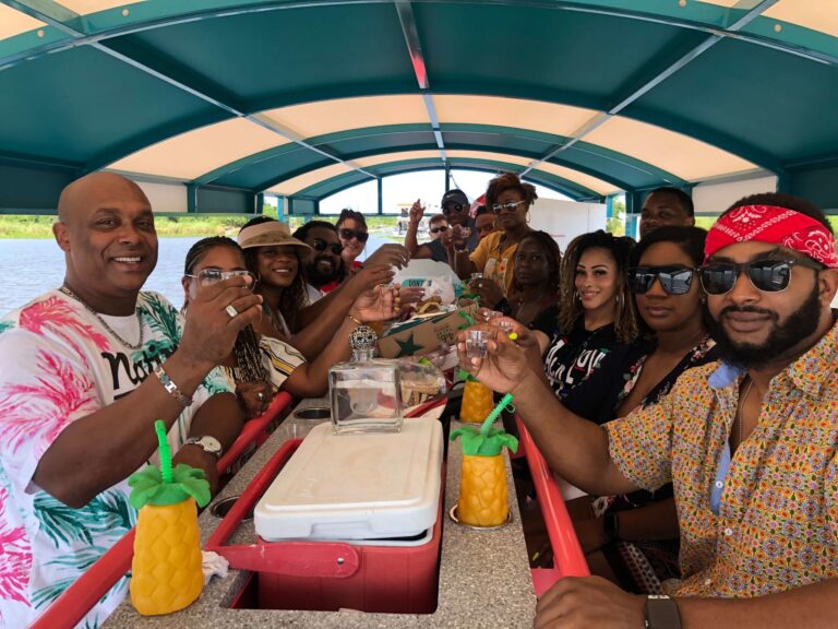 houstonpedalbarge_tour-boat-tour-group-cheers-drinks Houstonpedalbarge Tour Boat Tour Group Cheers Drinks