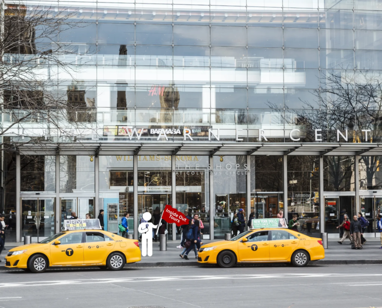 Insideouttours Tour Yellow Taxis Glass Building Tourists