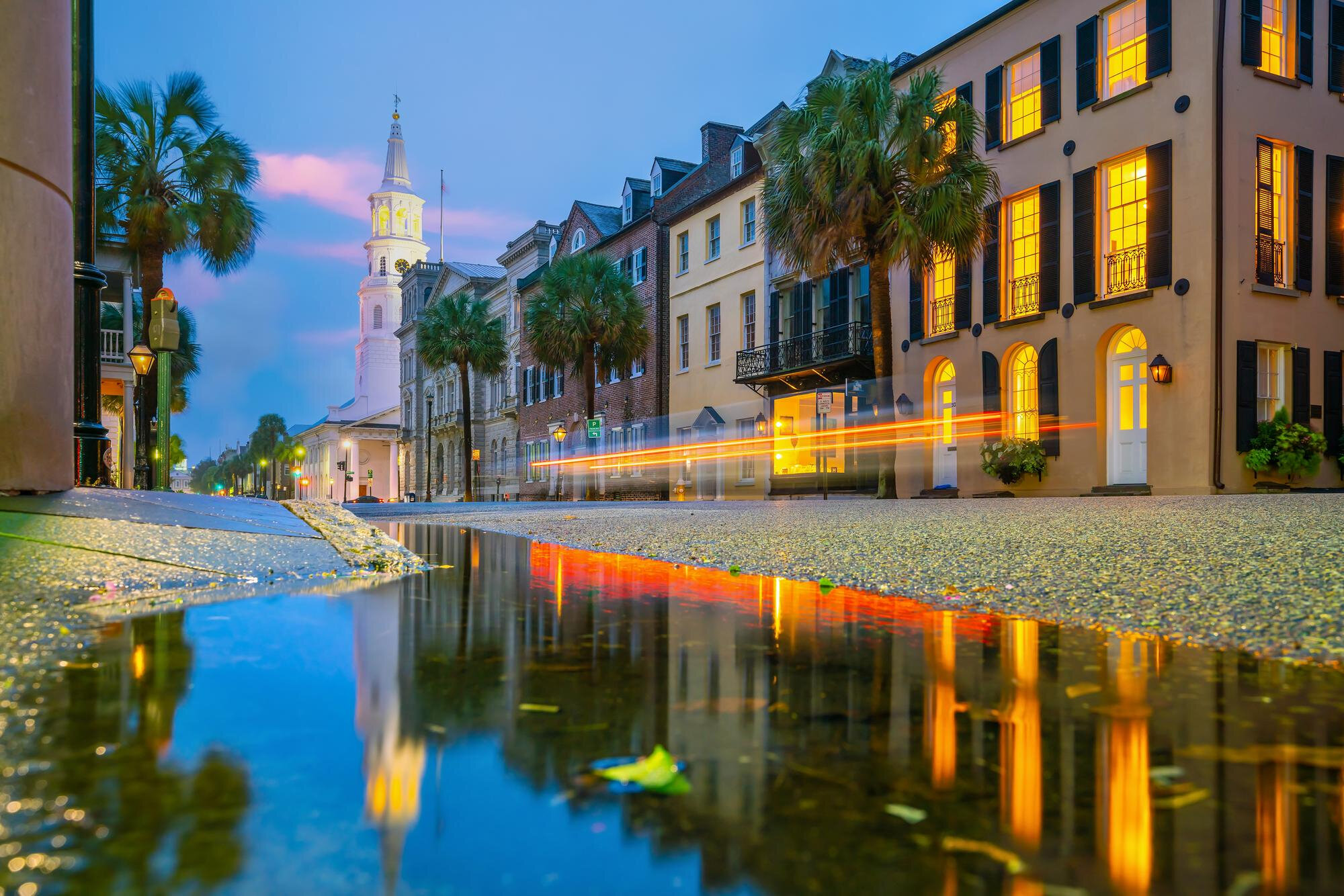 Lowcountryhistorystrolls Tour Historic Street Reflection Palm Trees