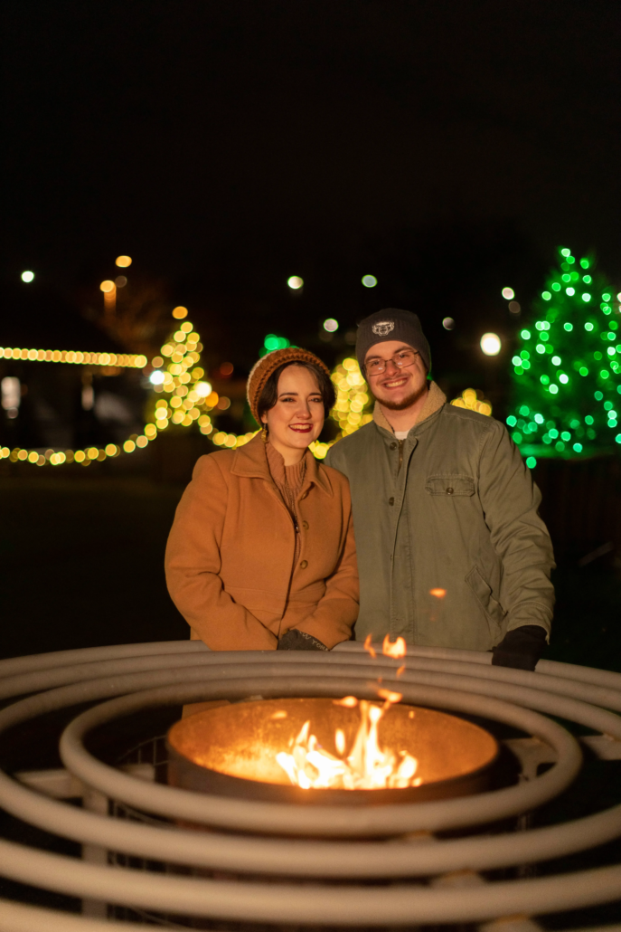Meadowbrookhall Tour Couple Firepit Christmas Lights