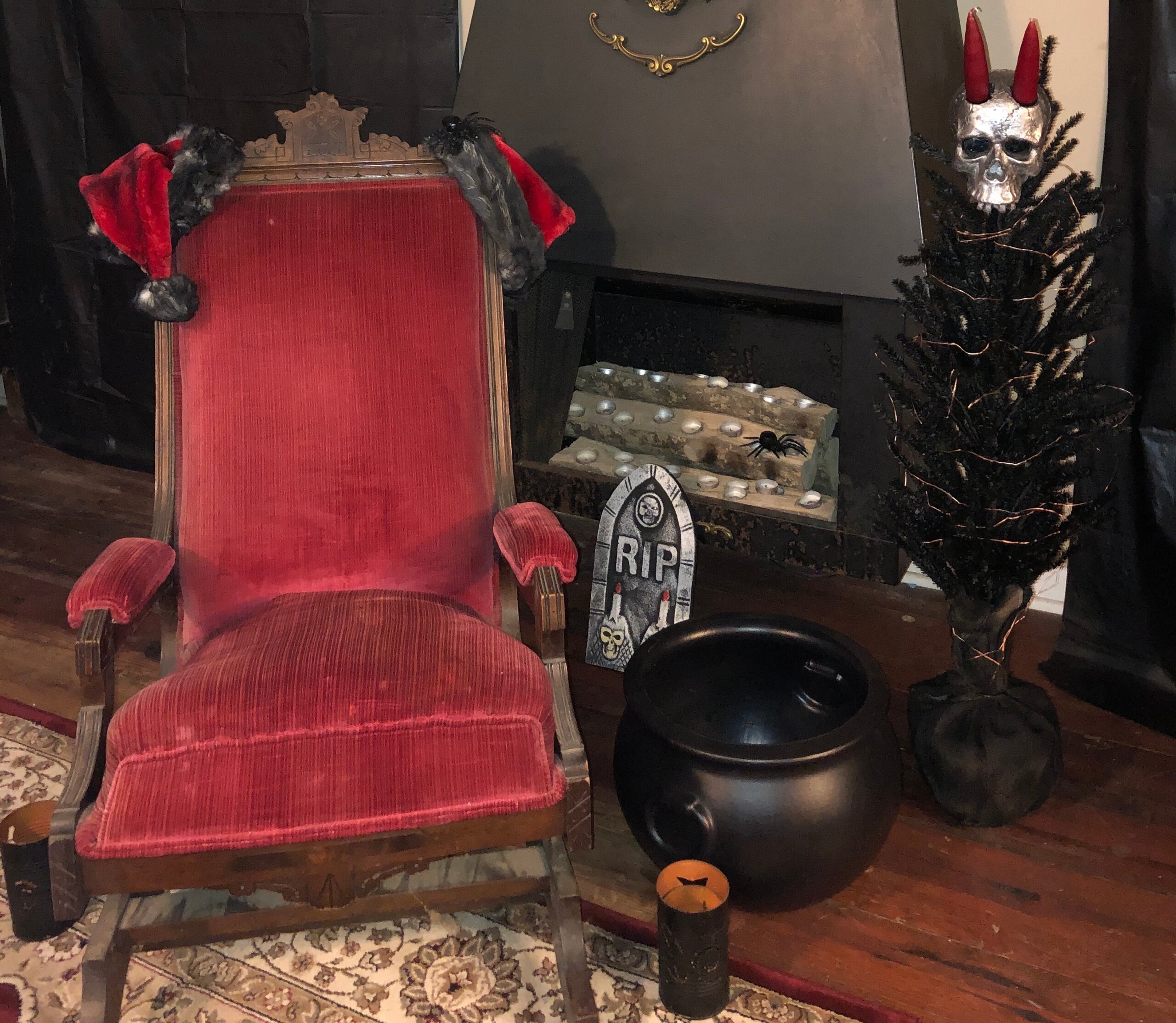 Mysticghostrides Tour Red Chair Skull Candle Cauldrons