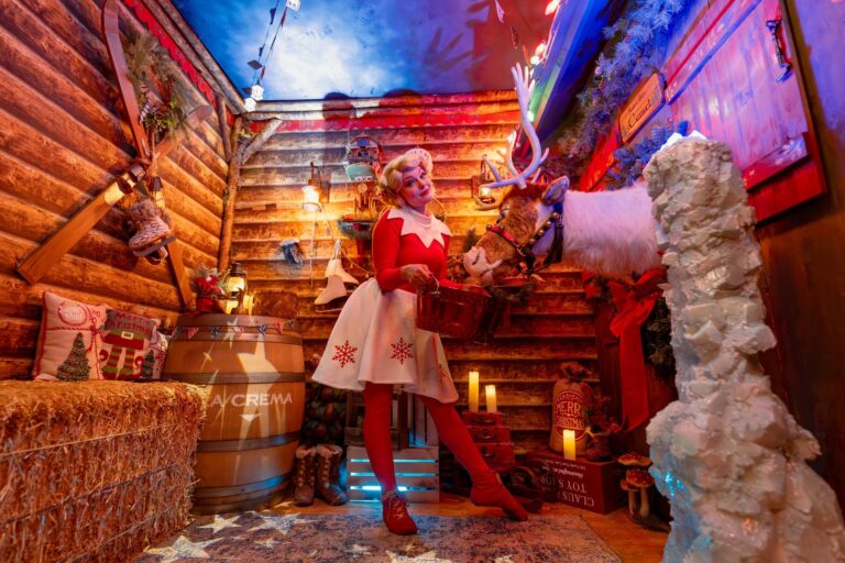 Onceuponanisland Christmas Tour Holiday Themed Room Reindeer Costumed Woman