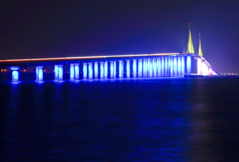 Pensacolabeachboatcharters Tour Illuminated Bridge Night Water