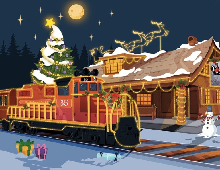 Skunktrain Tour Train Christmas Depot Snowman