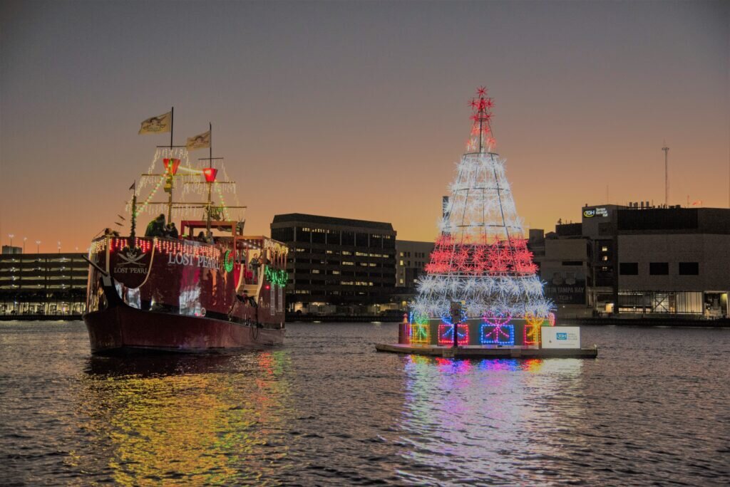 tampapirateship_tour-decorated-boat-christmas-tree-sunset Tampapirateship Tour Decorated Boat Christmas Tree Sunset