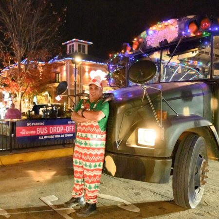 Theredneckbus Tour Festive Bus Driver Nighttime Decorations