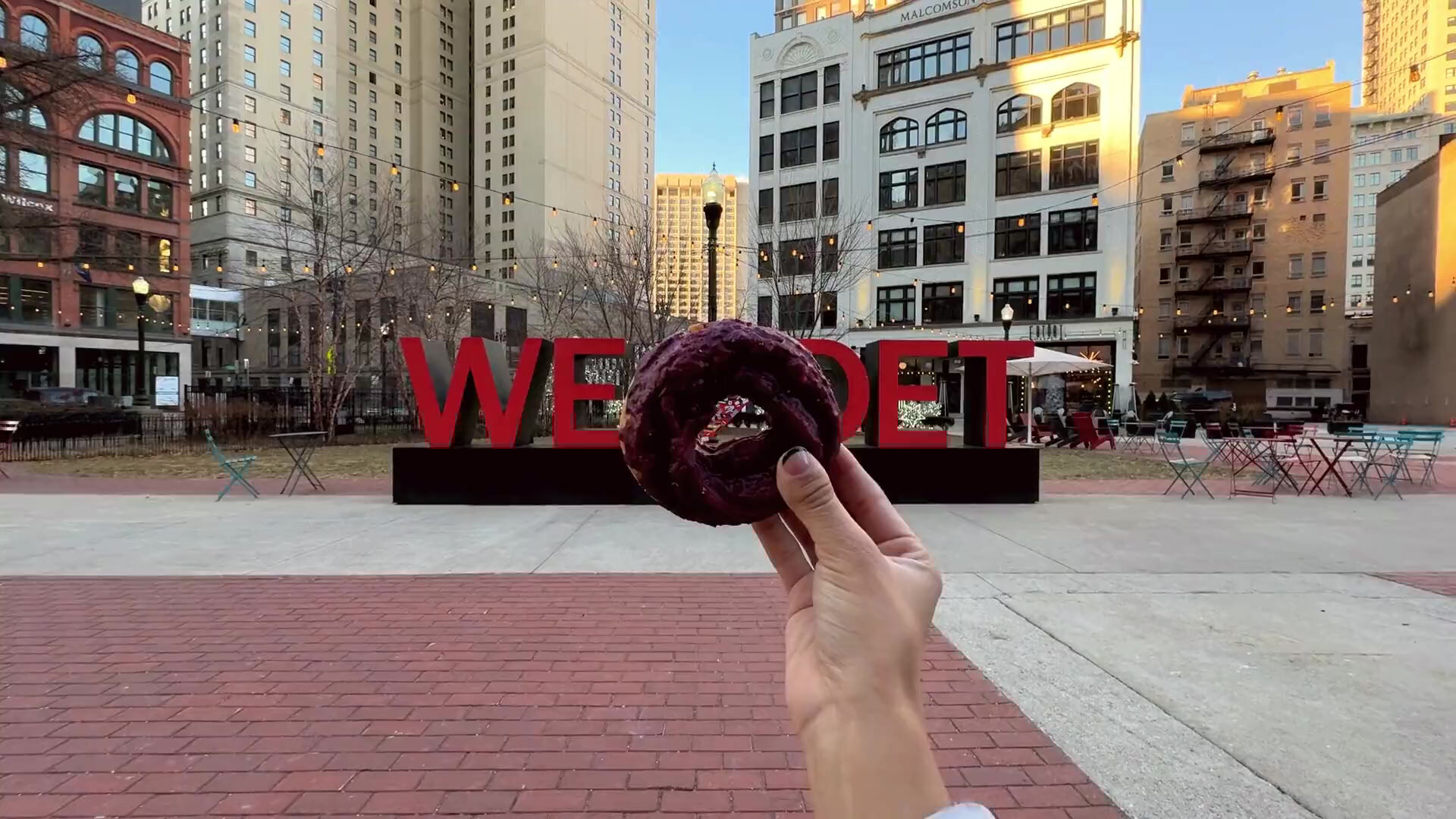 Undergrounddonutour Tour Hand Donut Red Sign Cityscape