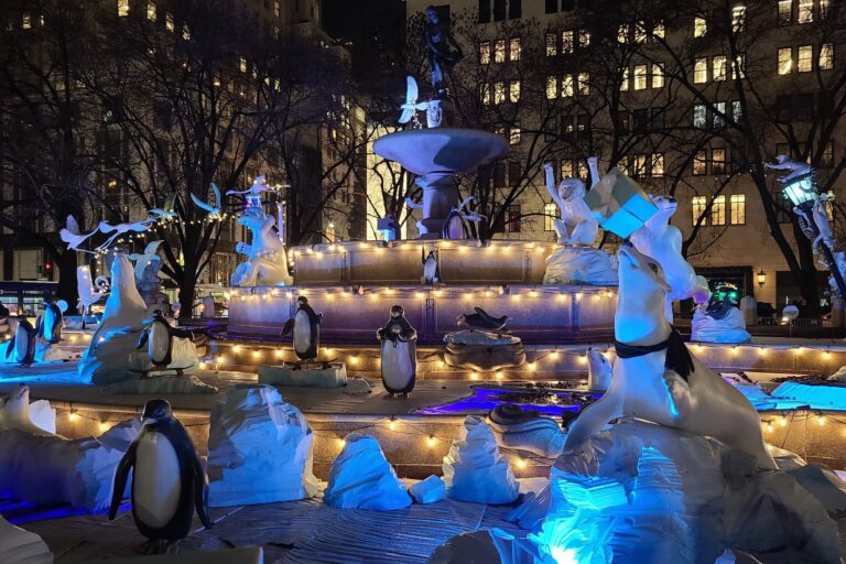 Walksnyc Tour Penguins Fountain Winter Lights