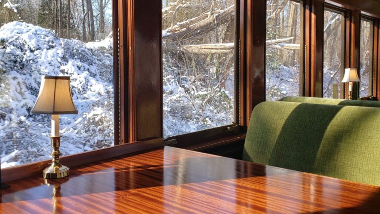 Woodstowncentral Tour Train Interior Snowy Landscape