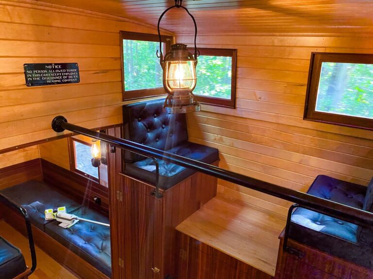 Woodstowncentral Tour Train Interior Wooden Walls Lantern