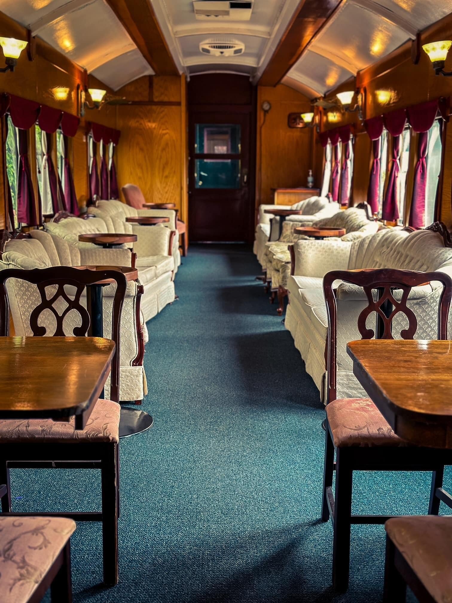 Wsrr Tour Train Interior Upholstered Seating Wooden Tables